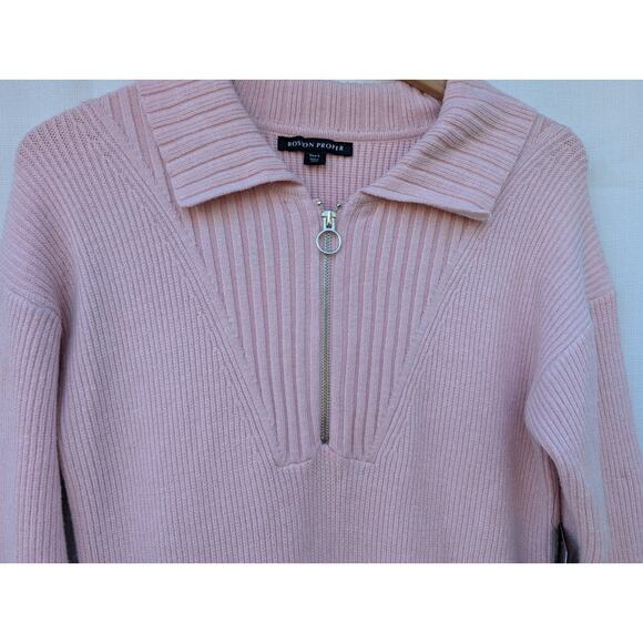 Boston Proper Women's Half Zip Sweater Dress Sz Small Blush Pink Ribbed Cozy - Picture 4 of 9
